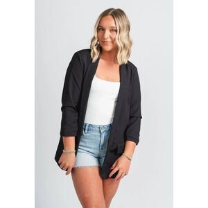 Lush Jacket Size Medium One Button Blazer Black Stretch Unlined Pockets